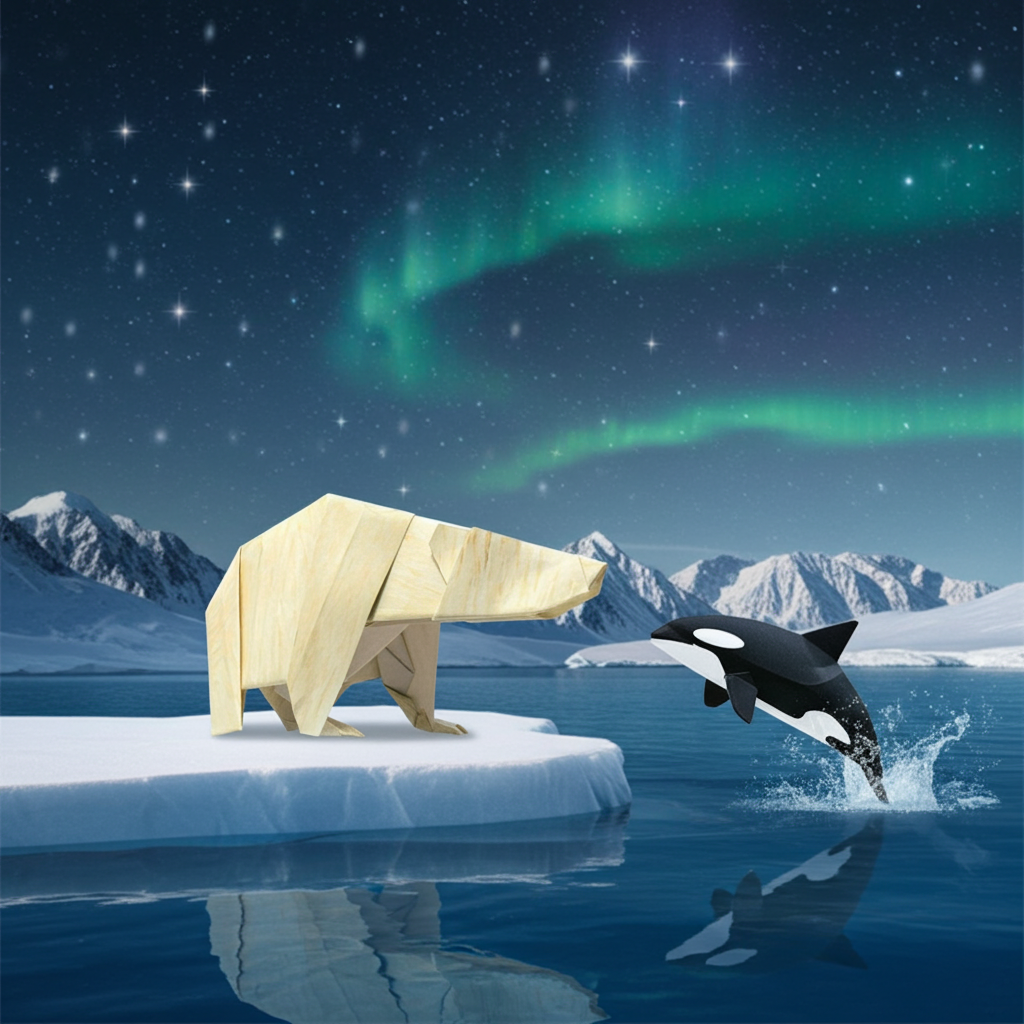 Japanese handmade origami-Polar series: polar bear, killer whale｜Made in Japan